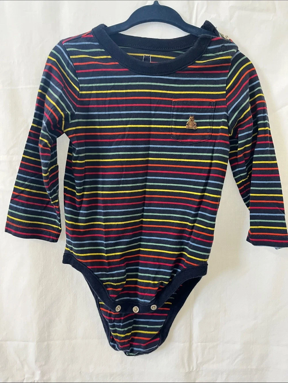 GAP Navy Multicolor Striped Long-Sleeve Bodysuit